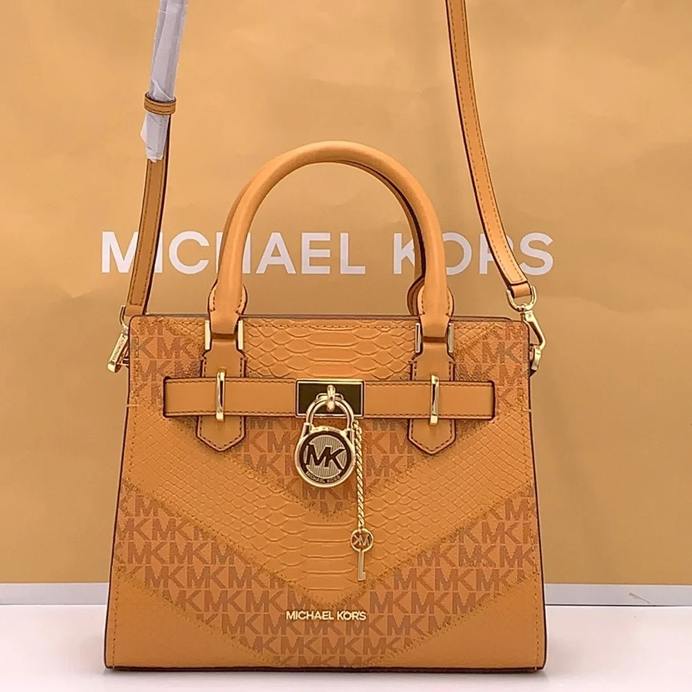 MICHAEL KORS  Hamilton Small Signature Logo and Snake Embossed Satchel Cider